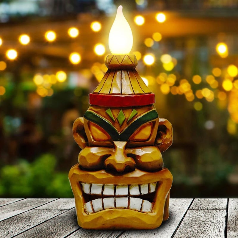 Yiosax Outdoor Solar Tiki Statue Decor-Tiki Bar Decoration-Torch Tiki Head Statues Outdoor Decorations for Garden,Patio,Yard,Backyard,Lawn,Garden Gift,Garden Tiki Figurine 8.74 Inch Tall - Image 1